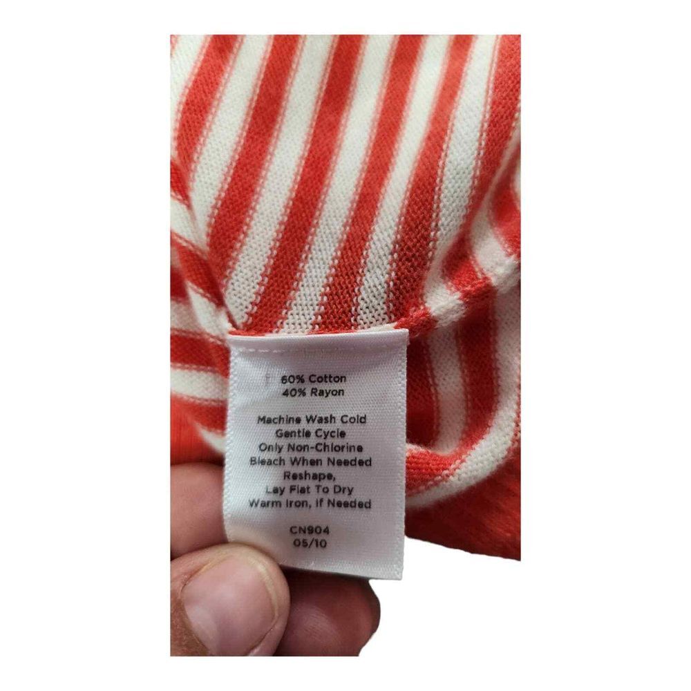 EUC Talbots Orange Off White Stripes Cardigan Sz Small Preppy Pockets Buttons - Picture 7 of 8
